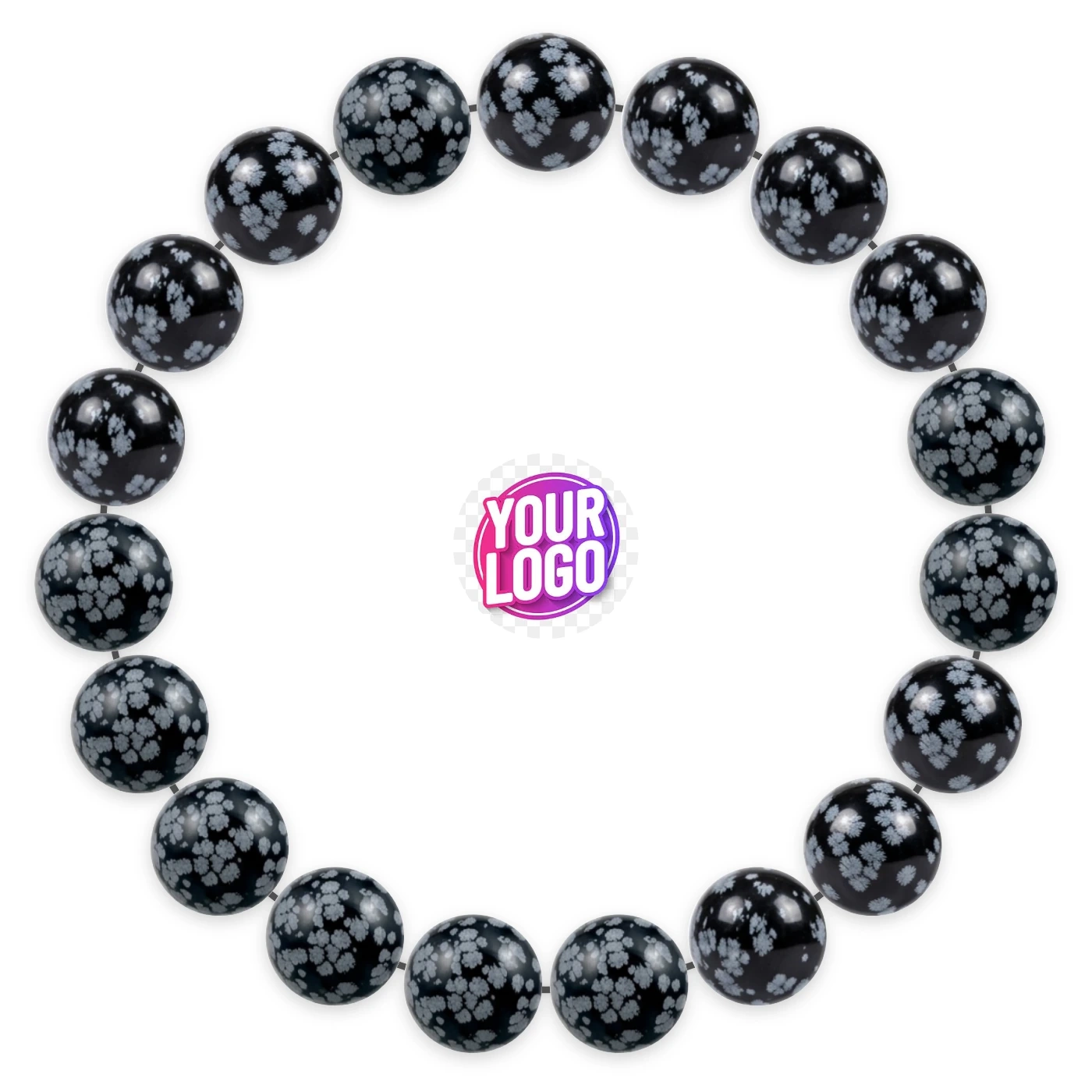 Snowflake obsidian bracelet in natural stone beads, laid flat