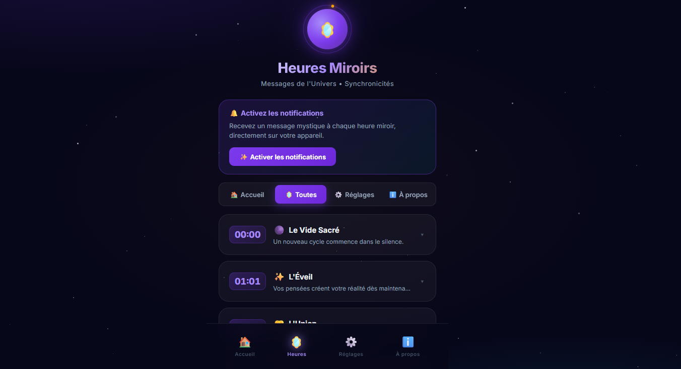 application heures miroirs
