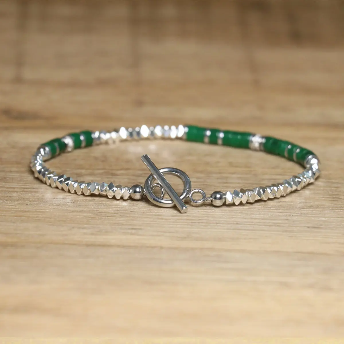 Handmade Hematite Picasso Steel Minimalist Bracelet - Image 2