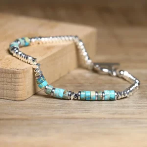 Handmade Hematite Picasso Steel Minimalist Bracelet - Image 3