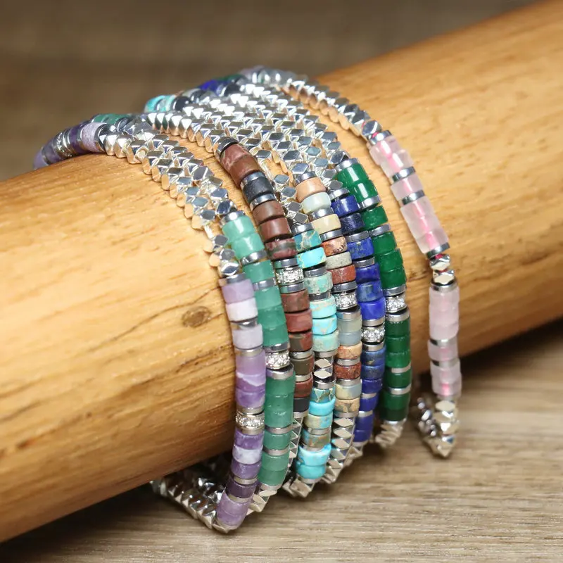 Handmade Hematite Picasso Steel Minimalist Bracelet
