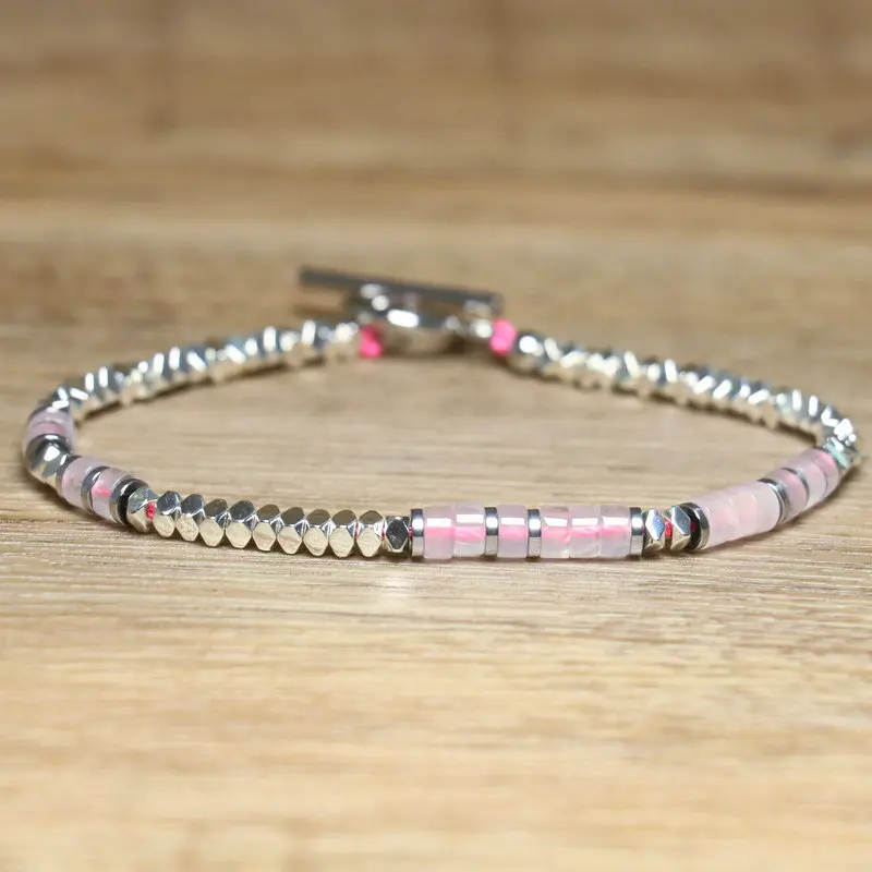 Handmade Hematite Picasso Steel Minimalist Bracelet