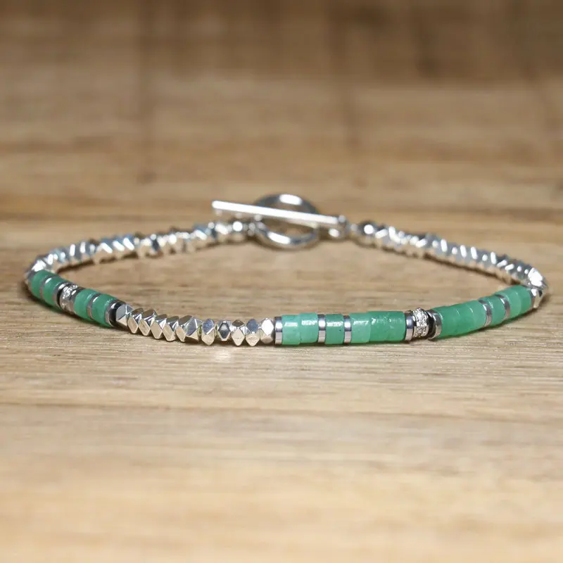 Handmade Hematite Picasso Steel Minimalist Bracelet