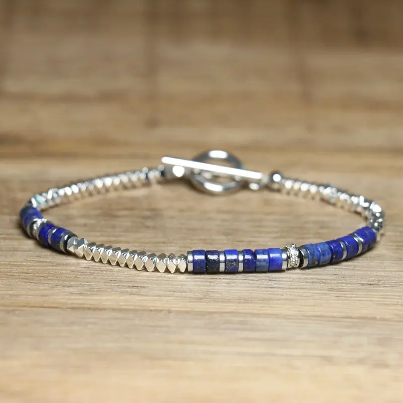 Handmade Hematite Picasso Steel Minimalist Bracelet