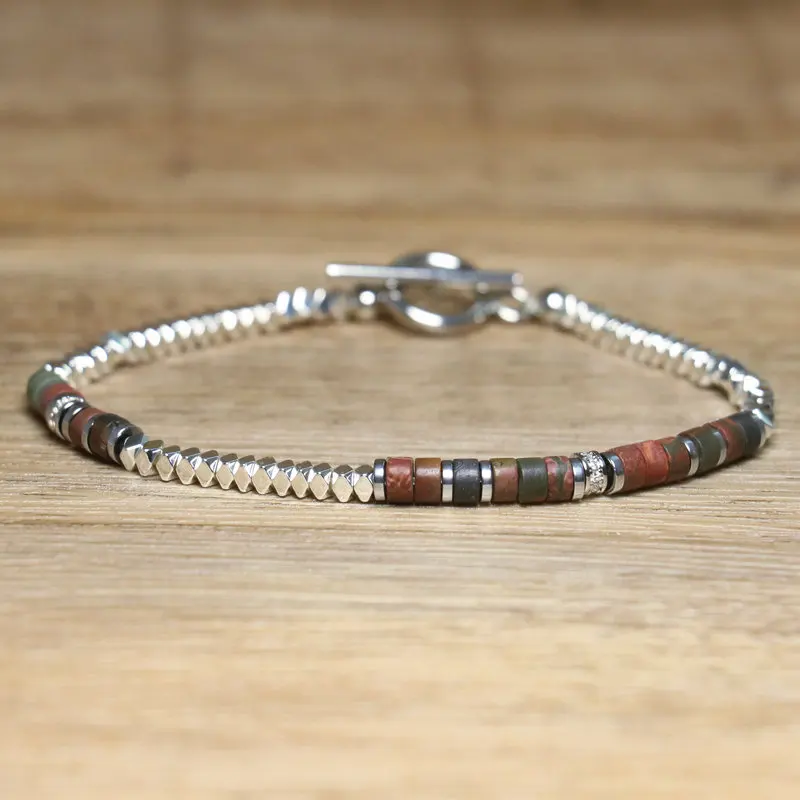 Handmade Hematite Picasso Steel Minimalist Bracelet