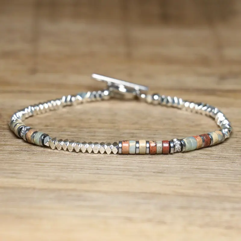 Handmade Hematite Picasso Steel Minimalist Bracelet