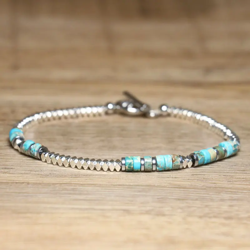 Handmade Hematite Picasso Steel Minimalist Bracelet