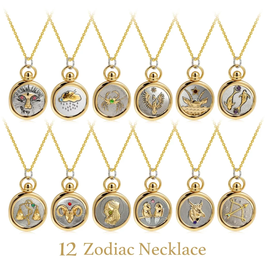 Zodiac Sign Tarot Card Pendant Necklace for Men and Women