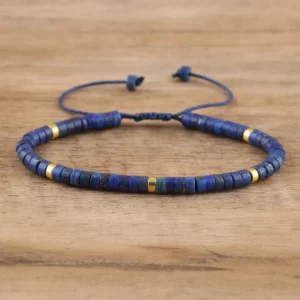 Natural Blue Emperor Stone Beaded Bracelet, Adjustable Fit - Image 36