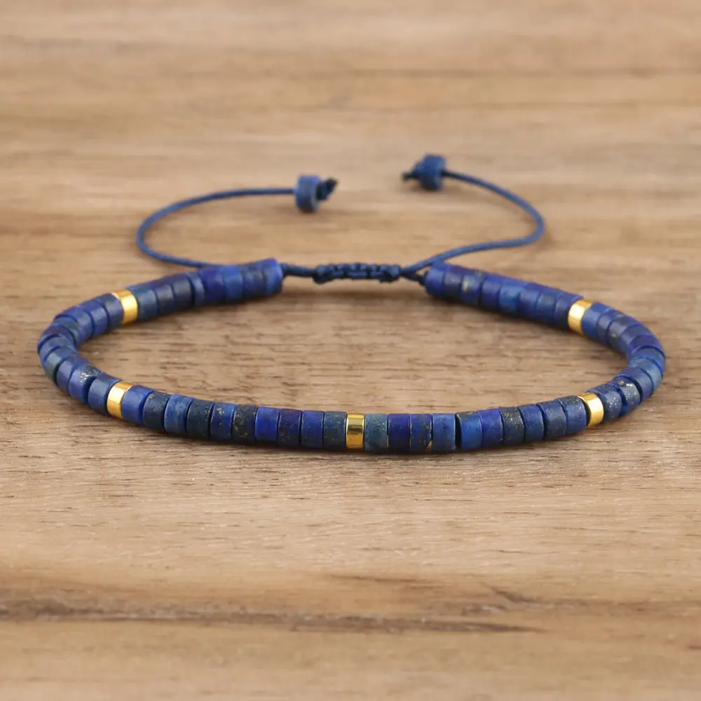 Natural Blue Emperor Stone Beaded Bracelet, Adjustable Fit