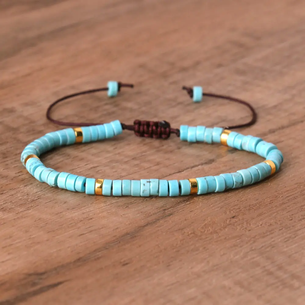 Natural Blue Emperor Stone Beaded Bracelet, Adjustable Fit