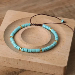 Natural Blue Emperor Stone Beaded Bracelet, Adjustable Fit - Image 3