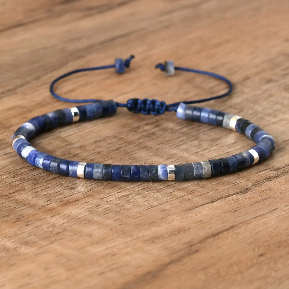 Natural Blue Emperor Stone Beaded Bracelet, Adjustable Fit