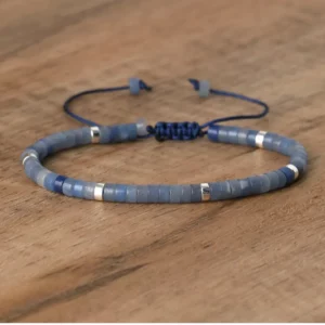 Natural Blue Emperor Stone Beaded Bracelet, Adjustable Fit - Image 34