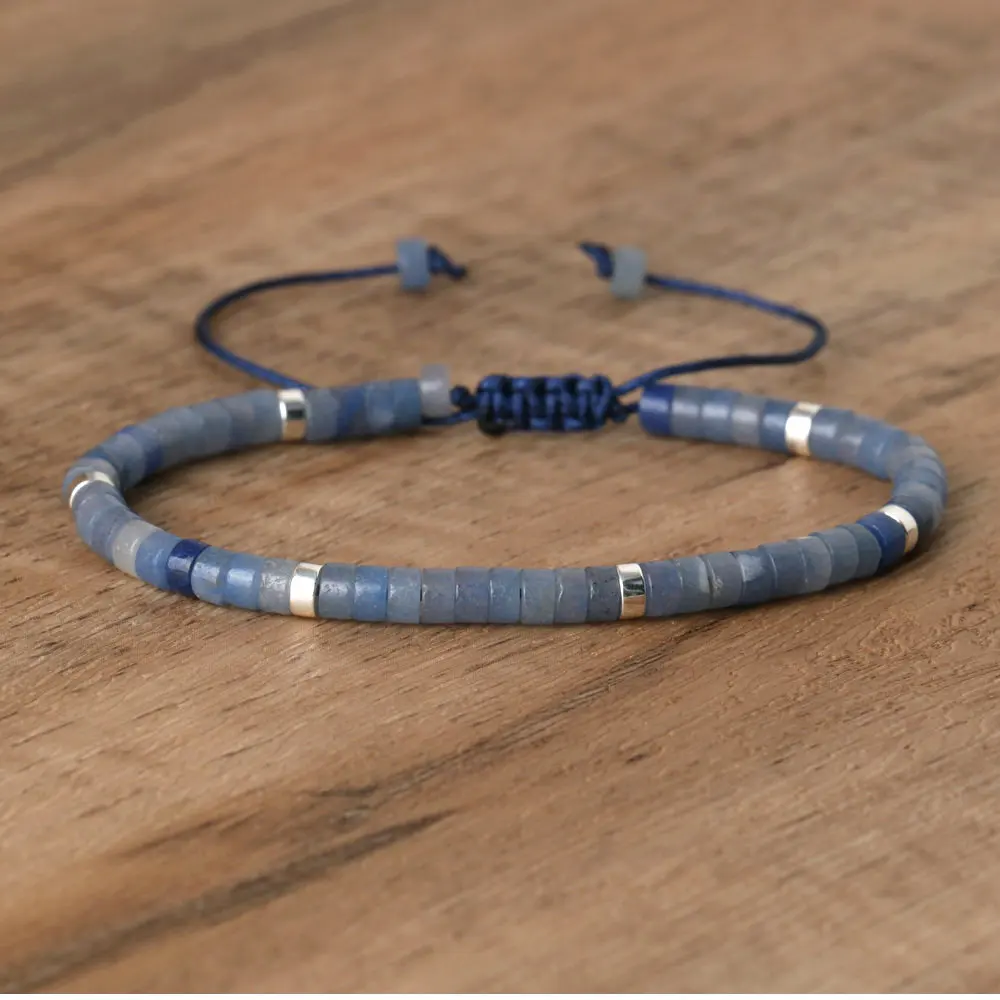 Natural Blue Emperor Stone Beaded Bracelet, Adjustable Fit
