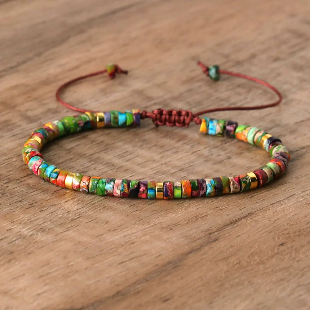 Natural Blue Emperor Stone Beaded Bracelet, Adjustable Fit