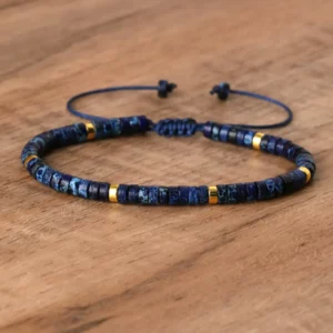 Natural Blue Emperor Stone Beaded Bracelet, Adjustable Fit - Image 30