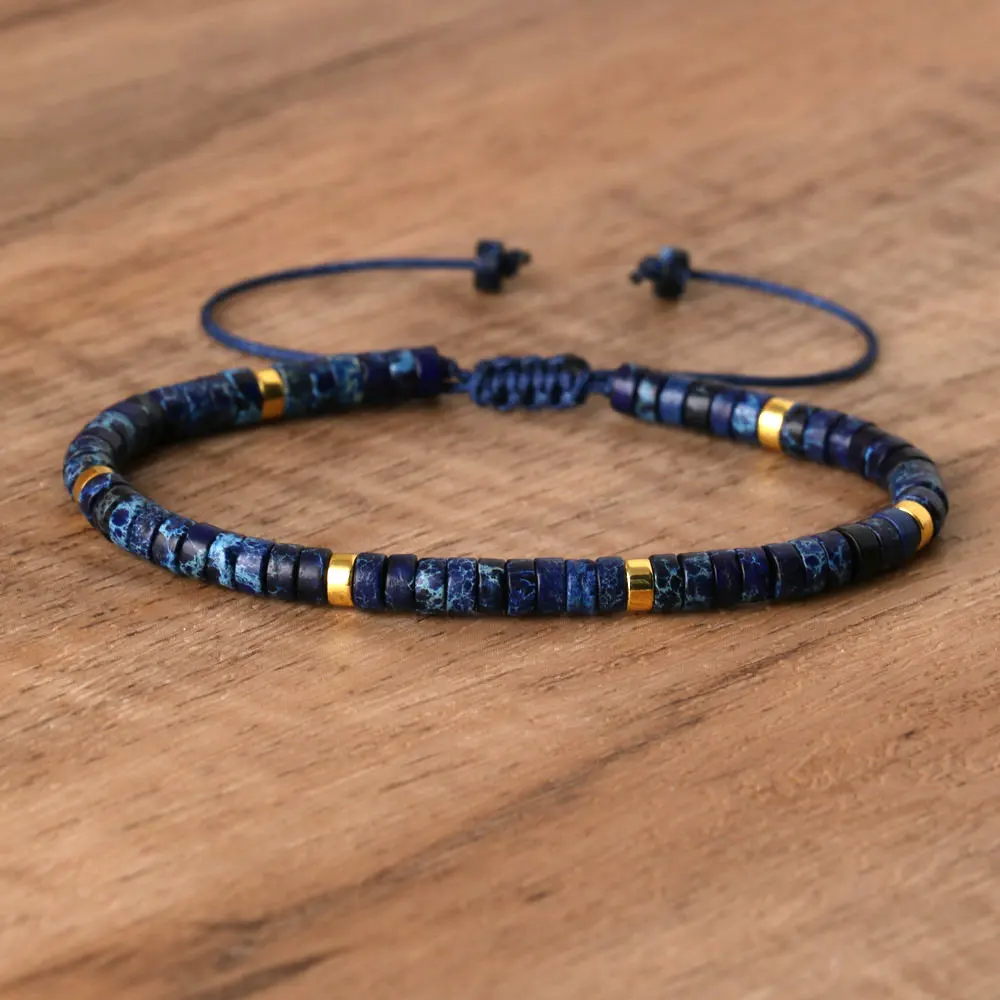 Natural Blue Emperor Stone Beaded Bracelet, Adjustable Fit