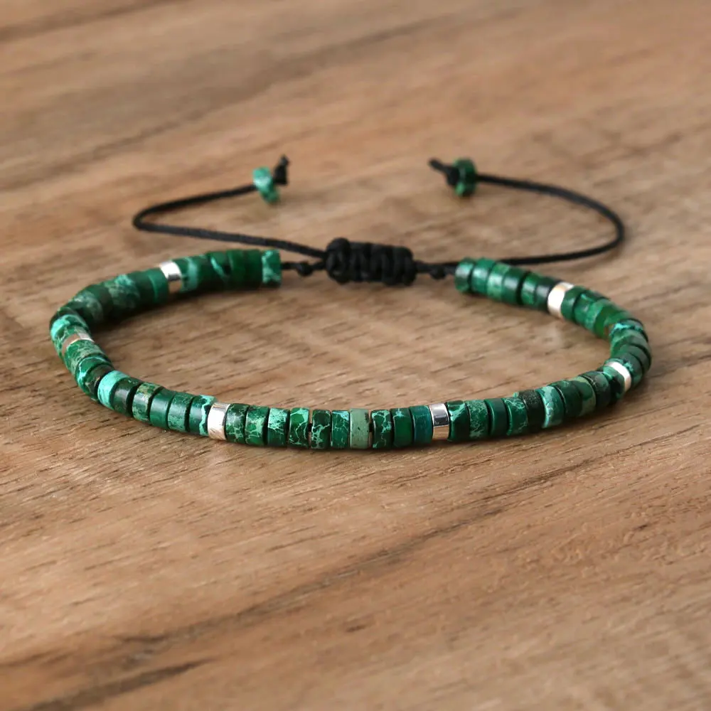 Natural Blue Emperor Stone Beaded Bracelet, Adjustable Fit