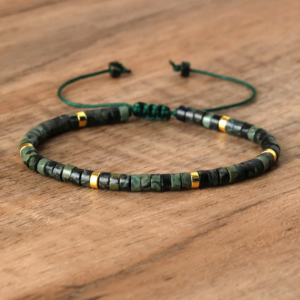 Natural Blue Emperor Stone Beaded Bracelet, Adjustable Fit