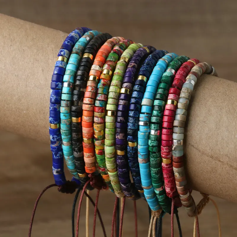 Natural Blue Emperor Stone Beaded Bracelet, Adjustable Fit