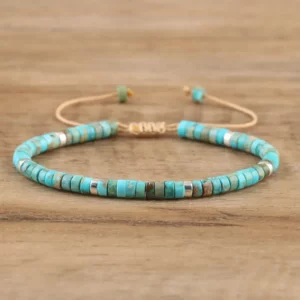 Natural Blue Emperor Stone Beaded Bracelet, Adjustable Fit - Image 1