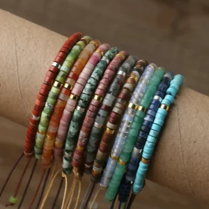 Natural Blue Emperor Stone Beaded Bracelet, Adjustable Fit - Image 5