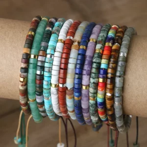 Natural Blue Emperor Stone Beaded Bracelet, Adjustable Fit - Image 6