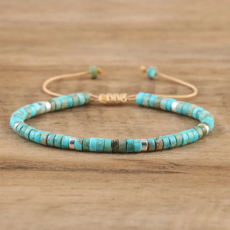 Natural Blue Emperor Stone Beaded Bracelet, Adjustable Fit