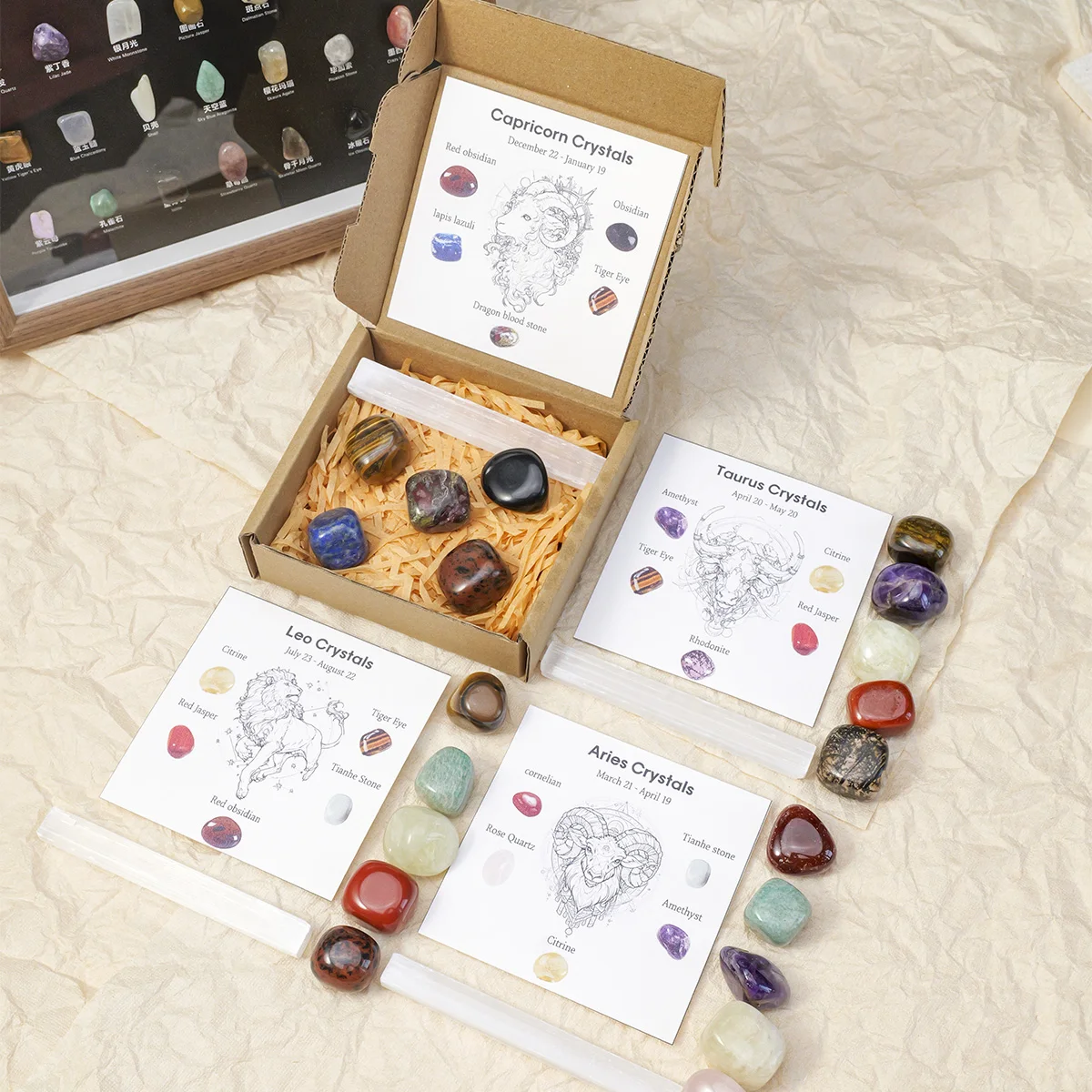 Natural Crystal 12 Zodiac Zodiac Rolling Stones Gift Set - Image 1