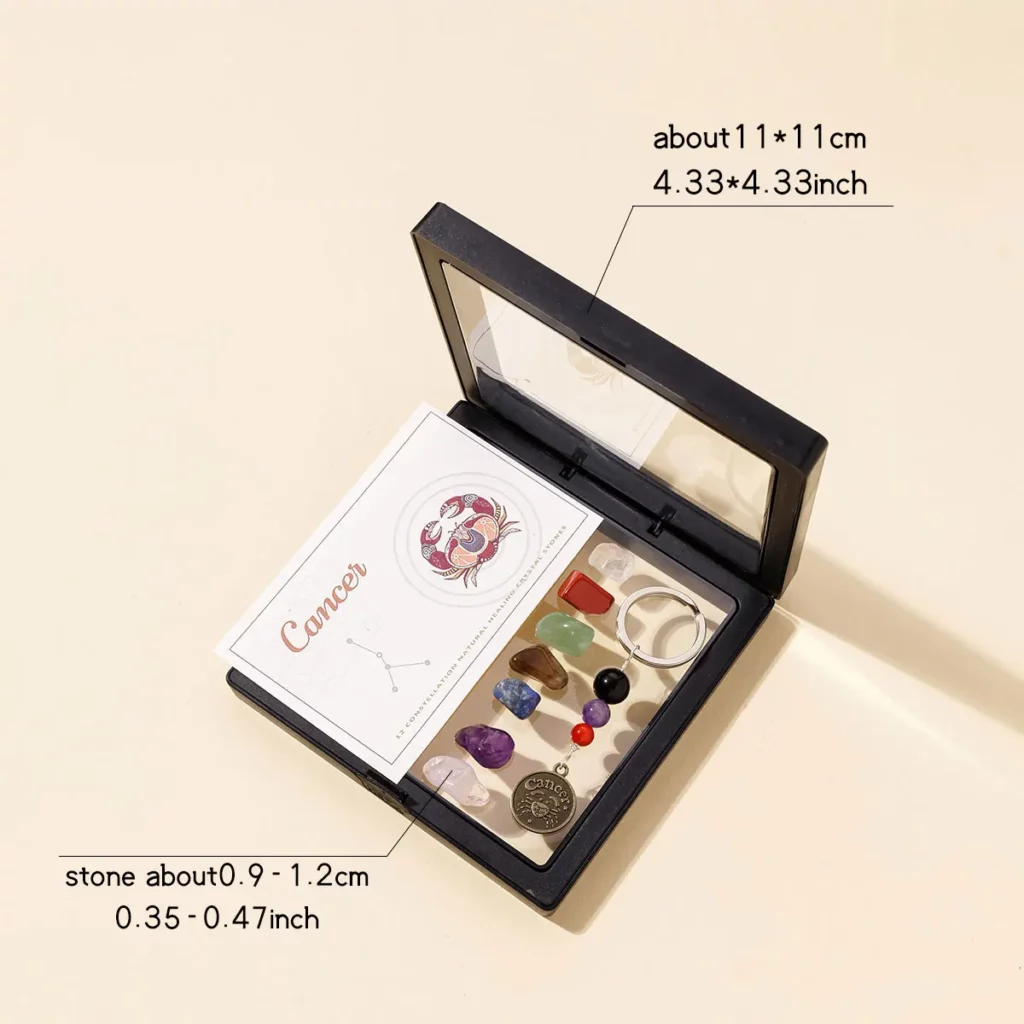 Natural Crystal 12 Zodiac Signs Keychain Set, Colorful Meditation Gift