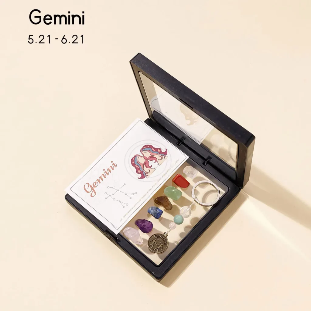 Natural Crystal 12 Zodiac Signs Keychain Set, Colorful Meditation Gift