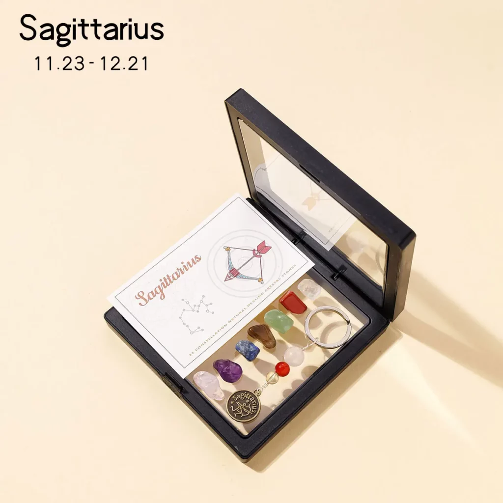 Natural Crystal 12 Zodiac Signs Keychain Set, Colorful Meditation Gift