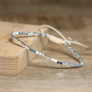 White Hematite Boho Bracelet, Adjustable Unisex - Image 3