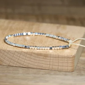 White Hematite Boho Bracelet, Adjustable Unisex - Image 4