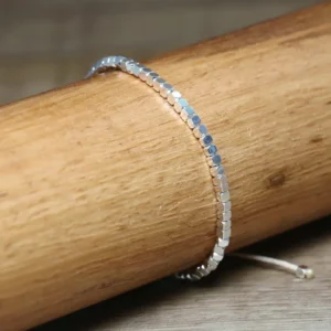 White Hematite Boho Bracelet, Adjustable Unisex - Image 5