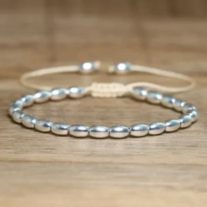 White Hematite Boho Bracelet, Adjustable Unisex - Image 6