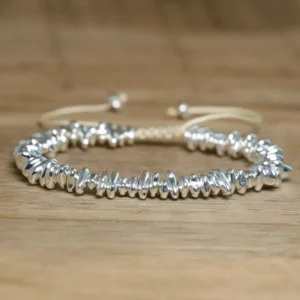White Hematite Boho Bracelet, Adjustable Unisex - Image 7