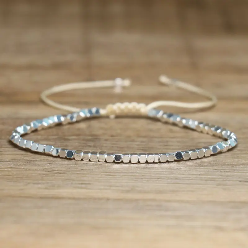 White Hematite Boho Bracelet, Adjustable Unisex