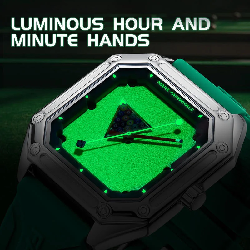 2025 Sport Quartz Watch, Silicone Strap, Billiards Green Design