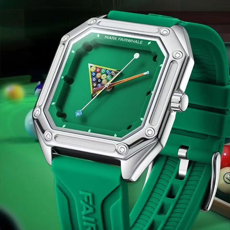 2025 Sport Quartz Watch, Silicone Strap, Billiards Green Design