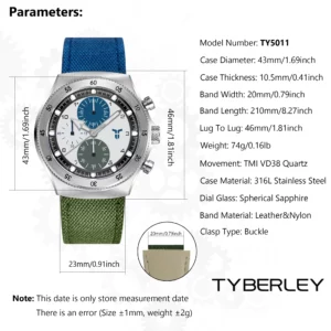 Men's Sport Watch, Dual Time, Sapphire dual color blue and green - Image 5