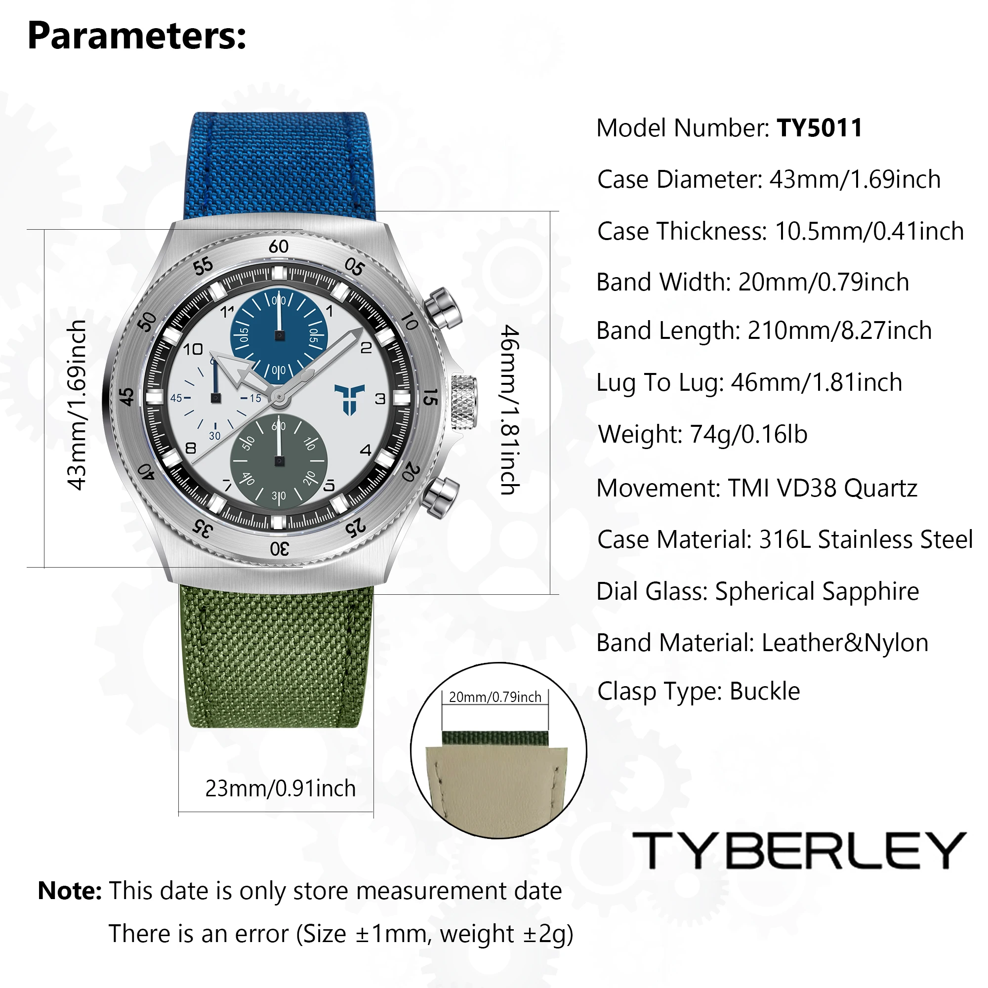 Men's Sport Watch, Dual Time, Sapphire dual color blue and green - Image 5