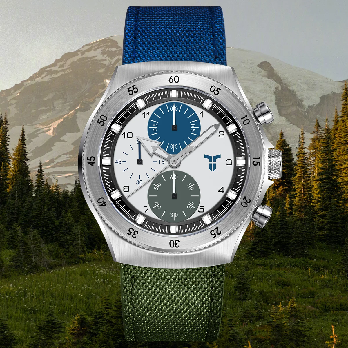 Men's Sport Watch, Dual Time, Sapphire dual color blue and green - Image 1