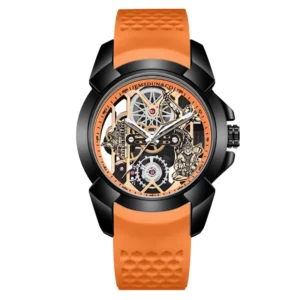 3D Skeleton orange Dial Luxury Quartz Watch for Men - Image 2