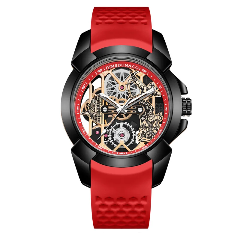 3D Skeleton orange Dial Luxury Quartz Watch for Men
