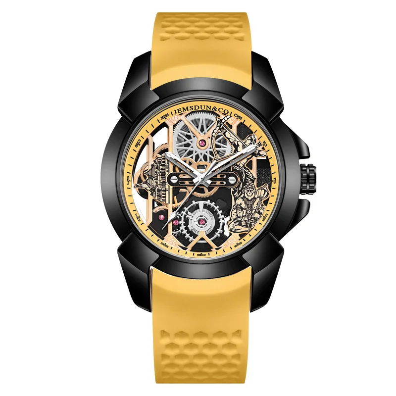3D Skeleton orange Dial Luxury Quartz Watch for Men