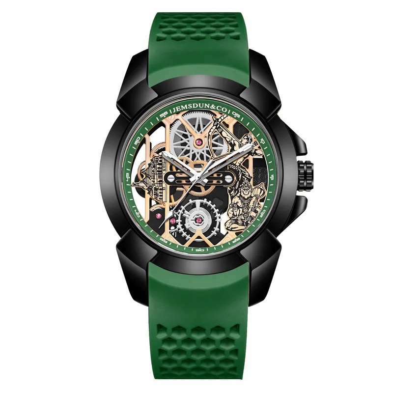 3D Skeleton orange Dial Luxury Quartz Watch for Men