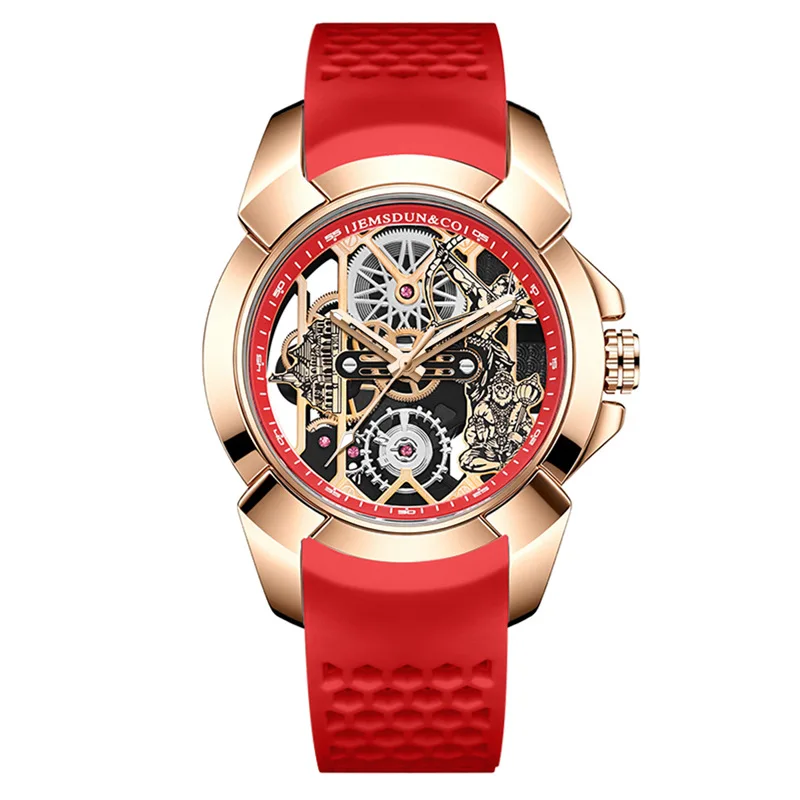 3D Skeleton orange Dial Luxury Quartz Watch for Men