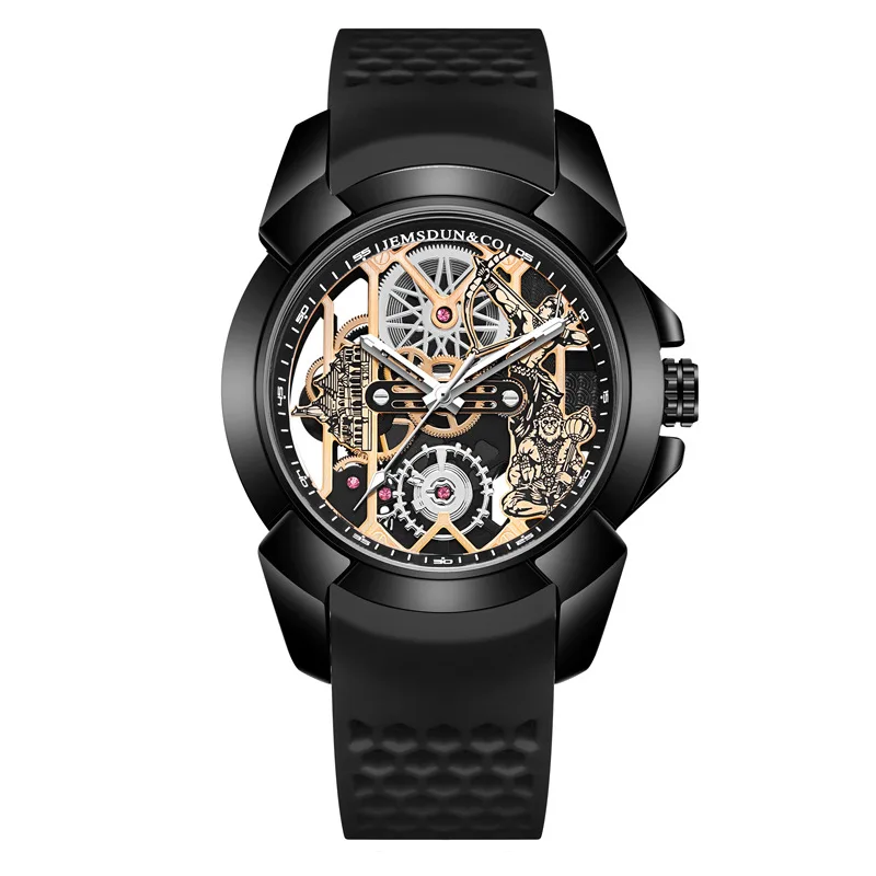 3D Skeleton orange Dial Luxury Quartz Watch for Men